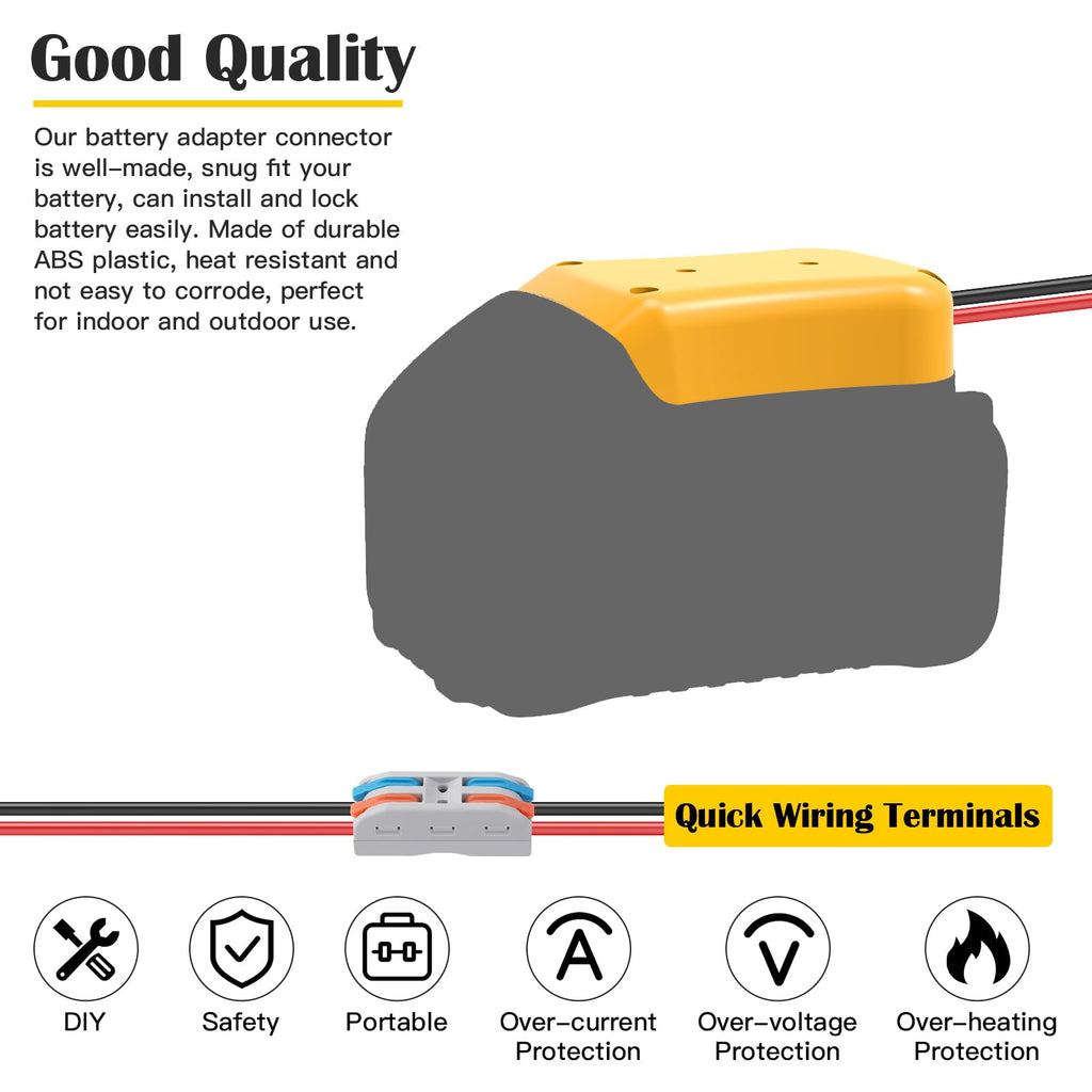 2 Packs Power Wheel Adapter for Dewalt 20V Battery Adapter Power Wheel Battery Converter Kit with Fuses & Wire Terminals, 12AWG Wire, Power Connector for DIY Rc Car Toys, Robotics and Rc Truck