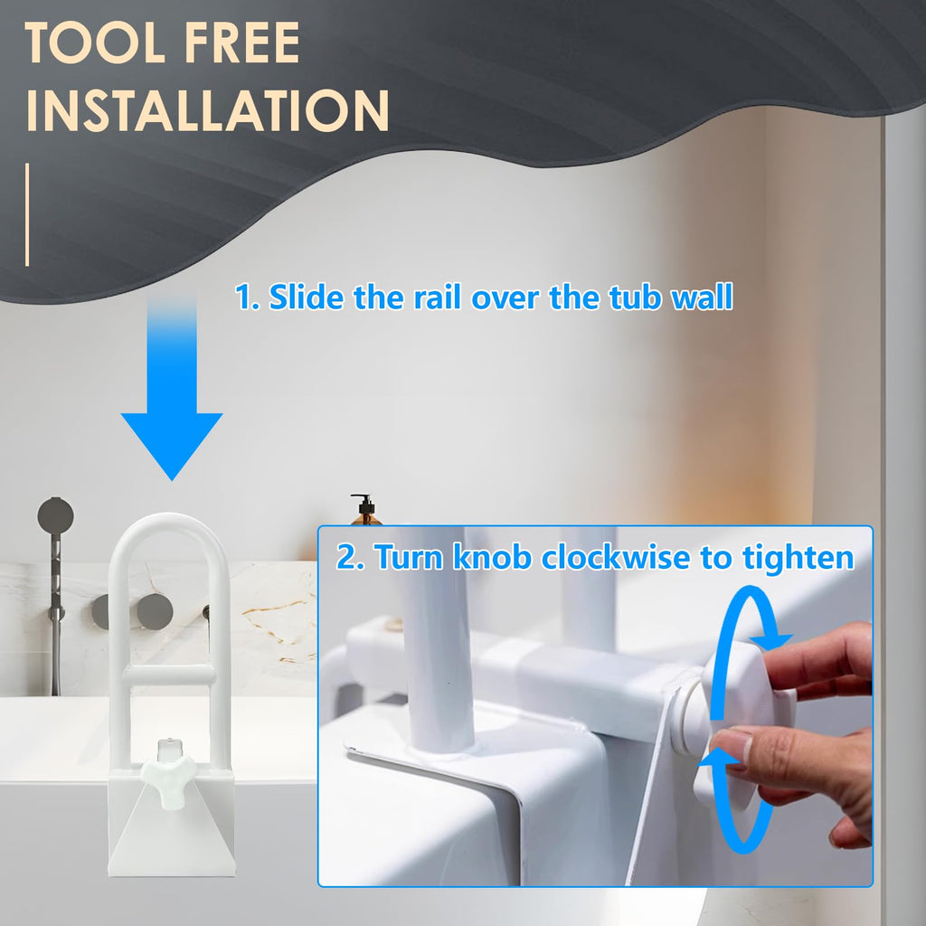 Wishtofly Bathtub Safety Rail, Heavy Duty Bath and Shower Grab Bar for Seniors and Elderly, Safety Assistance Bathtub Handle with Adjustable Clamp, Fits Tub Width 3 to 7 Inches, Supports Up to 300lbs
