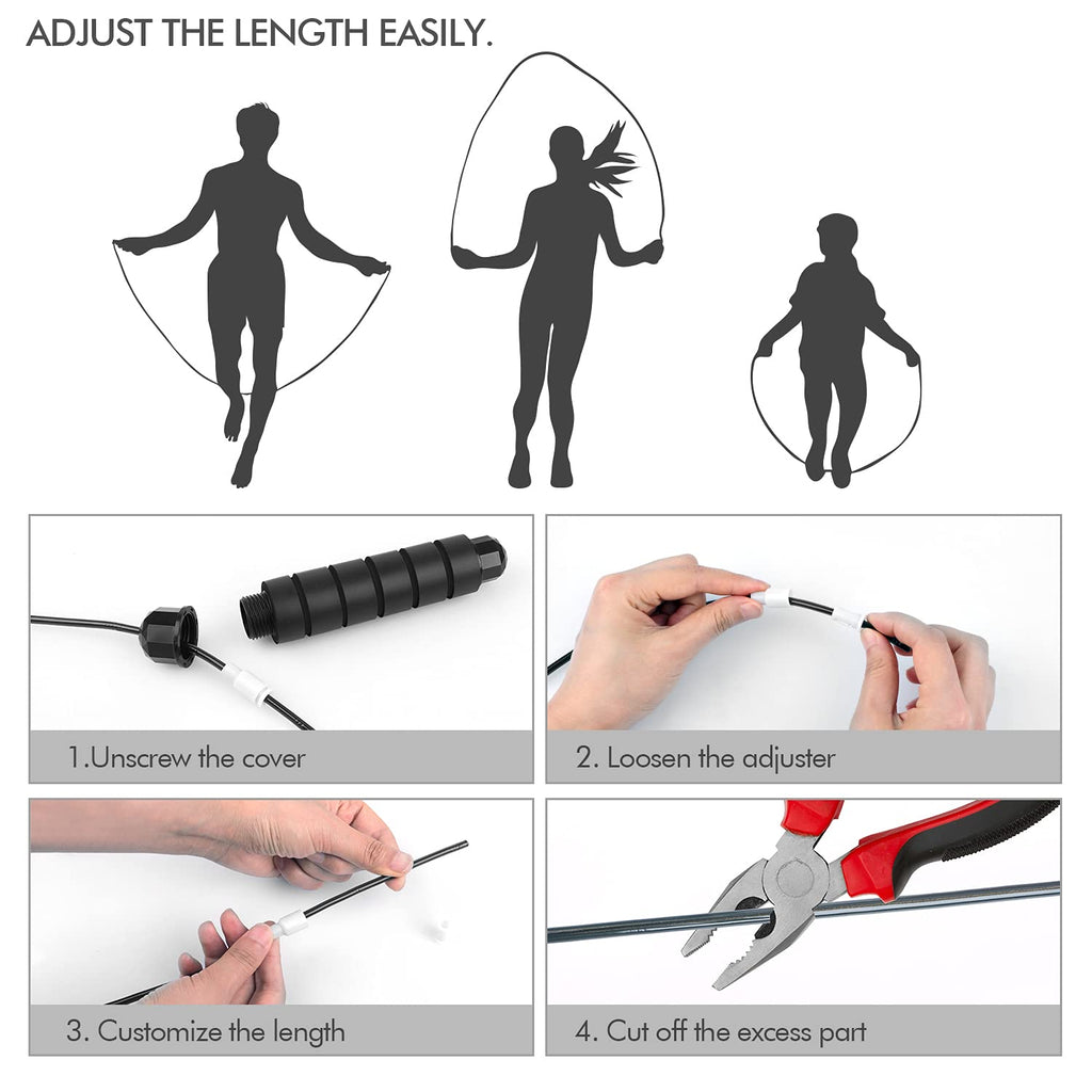 Loocio Jump Rope, Tangle-Free Rapid Speed Jumping Rope Cable with Ball Bearings for Women, Men and Kids, Adjustable Foam Handles Steel Ropes Fitness,2 Pack���, Black
