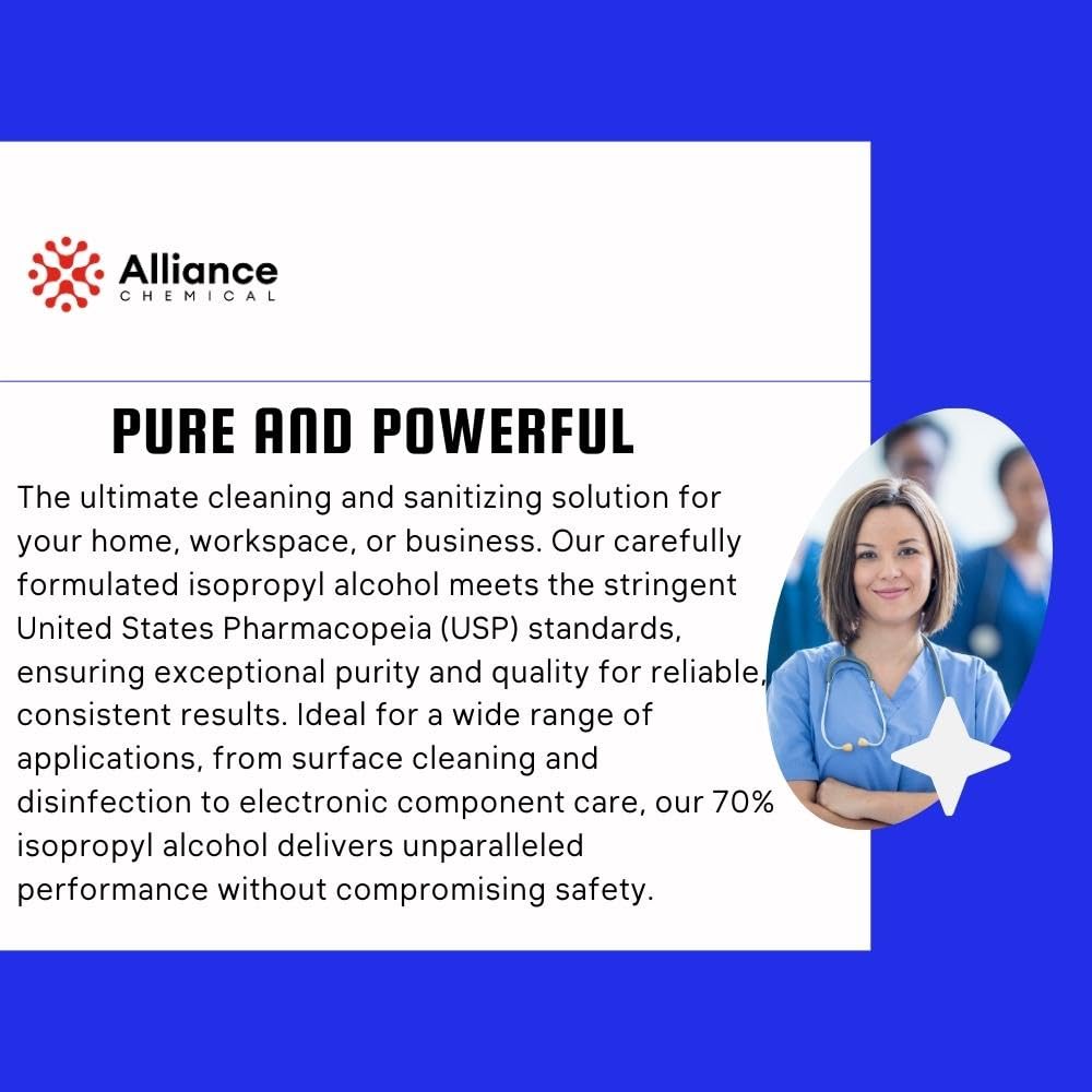 Alliance Chemical Isopropyl Alcohol 70% USP - 4 x 1 Quart Spray Bottles - First Aid Antiseptic Rubbing Alcohol for Skin Preparation