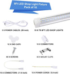 Henwsi 8FT LED Shop Light Fixture, White 10 Pack T8 Integrated Tube Lights, 72W 9500LM 6500K High Output Clear Cover, V Shape 270 Degree Lighting for Garage Warehouse, Upgraded Lights Plug and Play