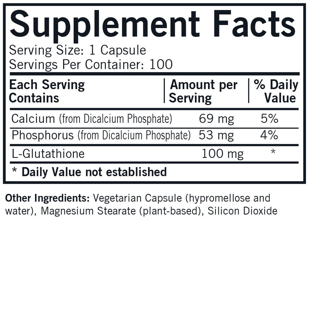 Kirkman Reduced L-Glutathione 100 mg - Hypoallergenic | 100 Vegetarian Capsules | Antioxidant