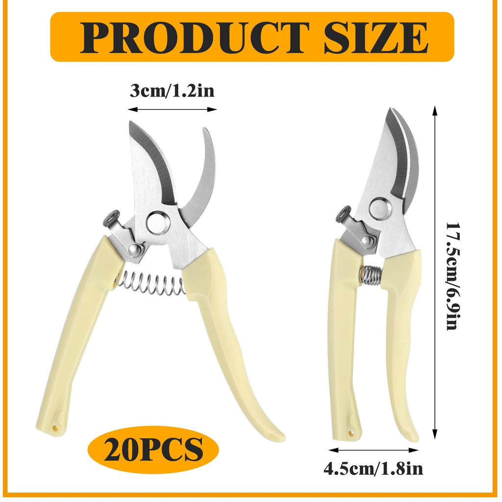 20 Pcs Pruning Shears for Gardening, Beige Garden Clippers Handheld Heavy Duty Plant Scissors Bypass Pruning Shears for Gardening Yard Hedge Flowers Tree Trimming Plant Cutter