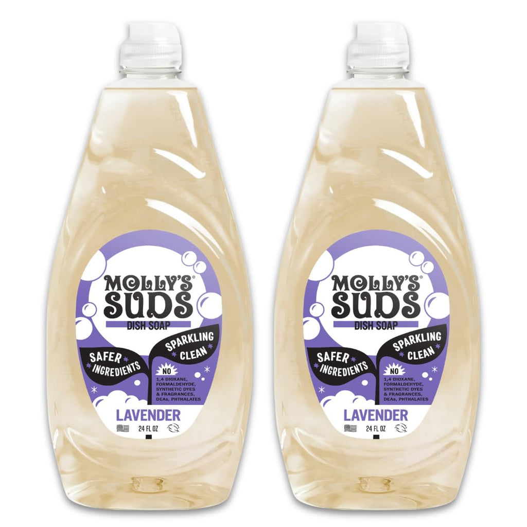 Molly's Suds Liquid Dish Soap | Clean, Simple Ingredients | Extra Scrubbing Power | Lavender Scent, 24 oz - 2 Pack
