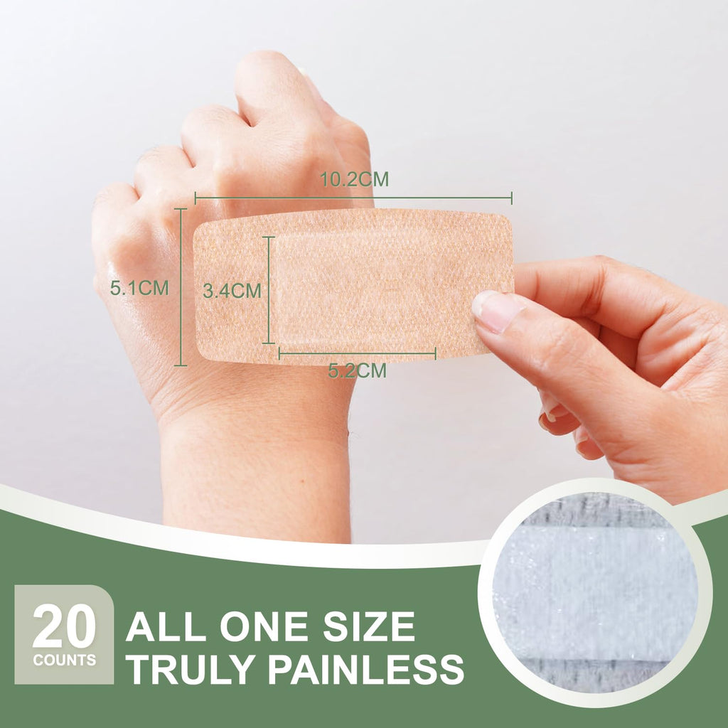 Hysimedy Silicone Bandages for Sensitive Fragile Skin 2"x4" 20 Count Flexible Fabric Latex Free Hypoallergenic Breathable Large Bandages for Wounds Easy Painless Removal for Geriatric and Children