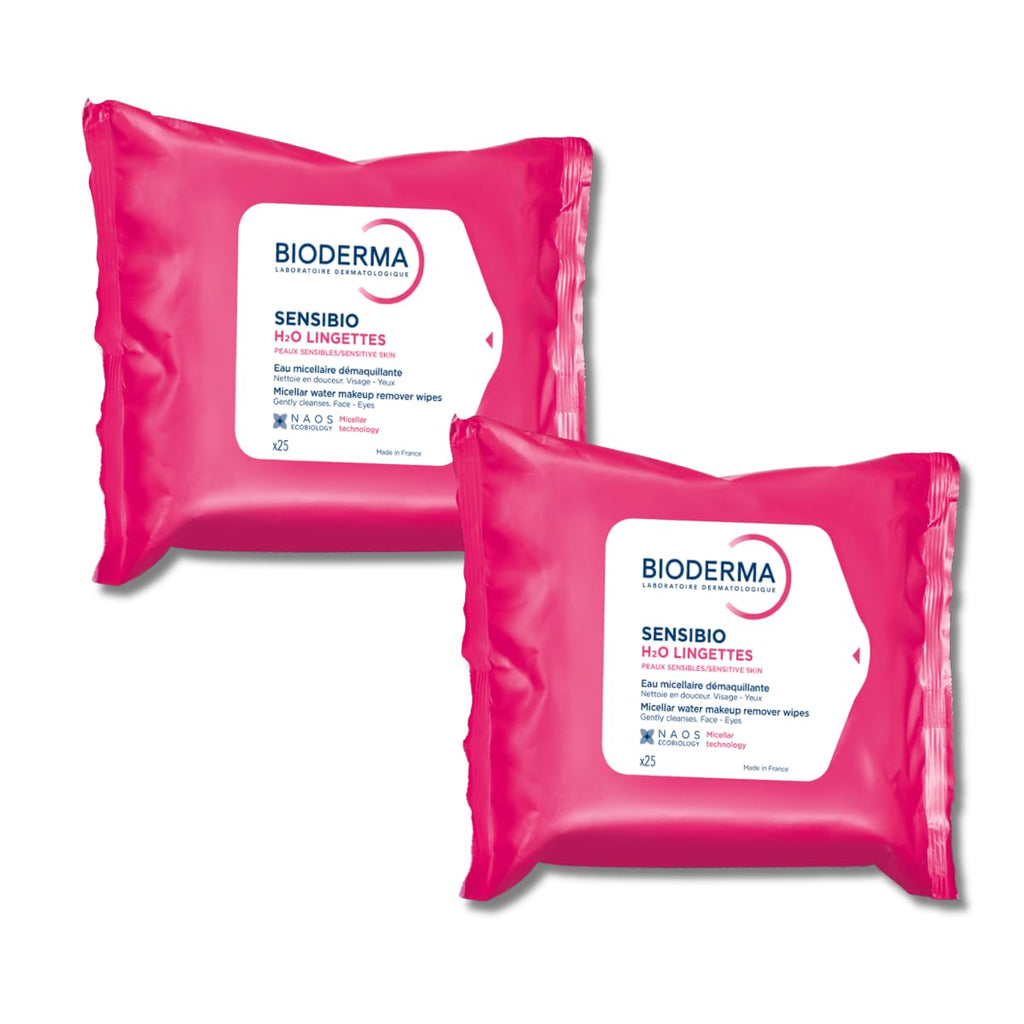 Bioderma Sensibio H2O Biodegradables Wipes Cleansing and MakeUp Removing Skin Soothing for Sensitive Skin, 50 Count