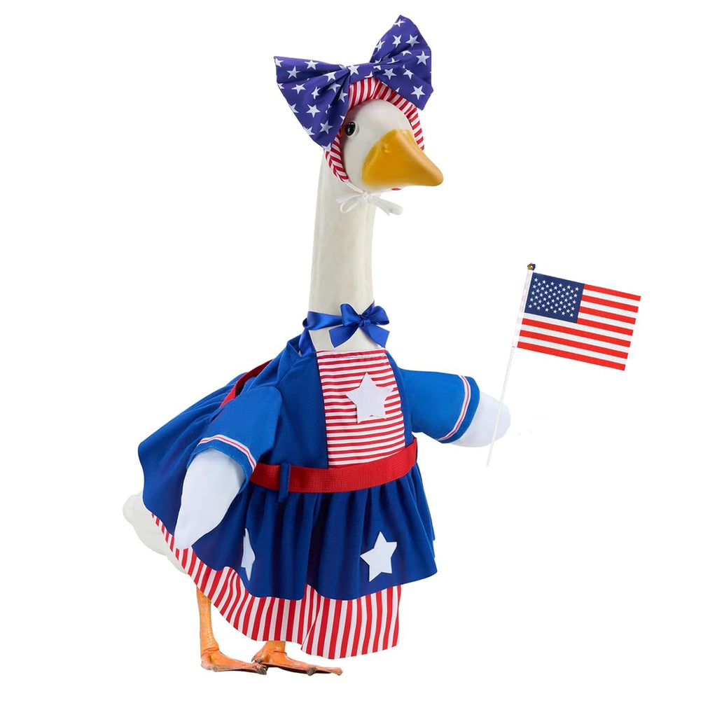 Btiztlla 4 of July Porch Goose Outfit for 23 Inch, Patriotic Red White Blue Decorative Goose Clothes, Independence Day Porch Yard Garden Decor