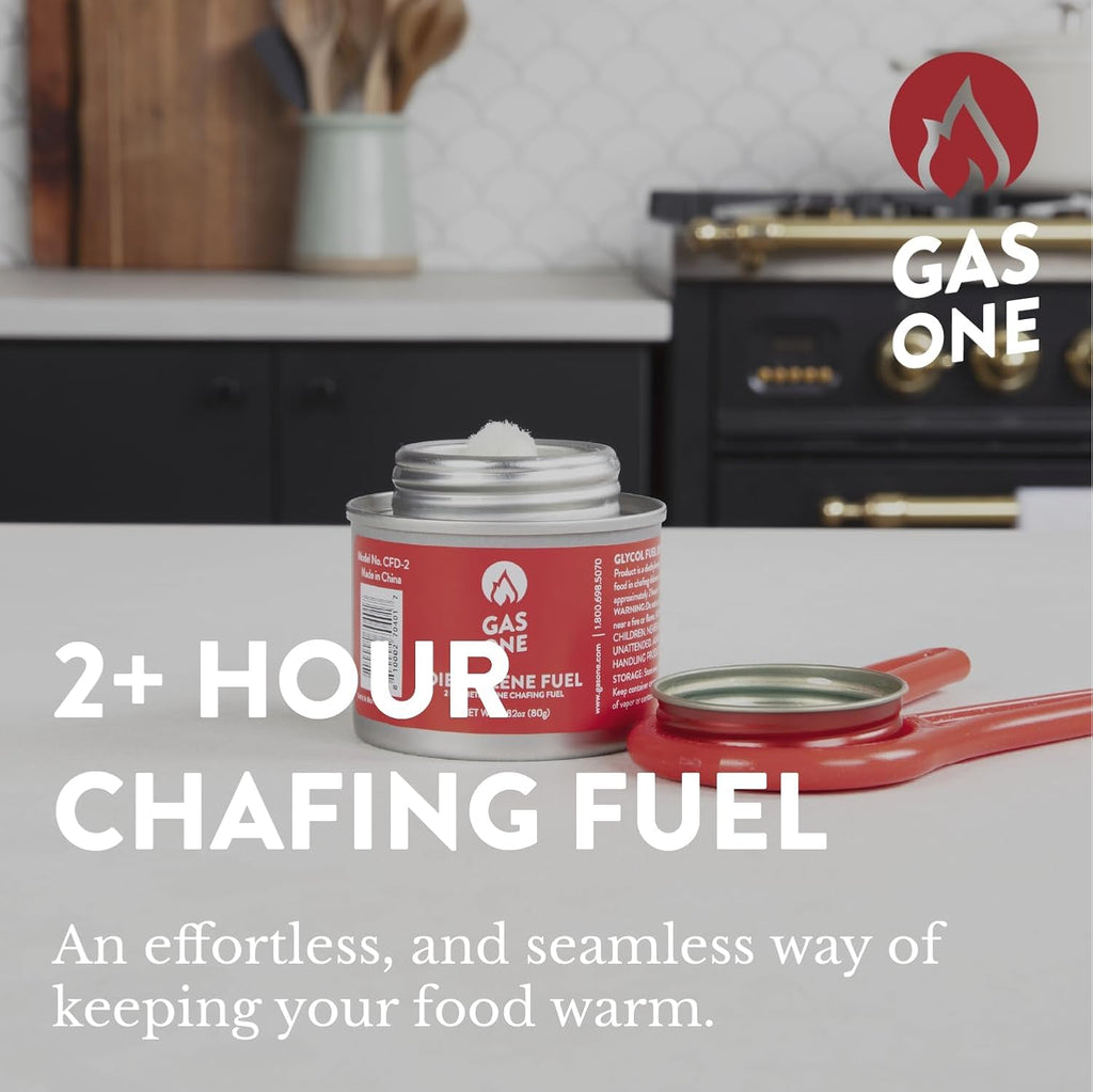 GasOne 2+ Hour Chafing Fuel - Food Warmer for Chafing Dish Buffet Set - Liquid Safe Fuel with Wick & Lid Opener for Chafing Dish (Pack of 24)