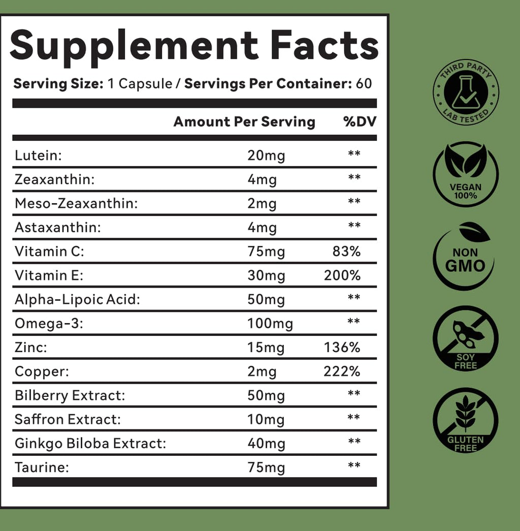 Advanced Eye Formula – Vitamin and Mineral Supplement with Lutein, Zeaxanthin, Zinc & Bilberry Extract – Vision & Focus Support