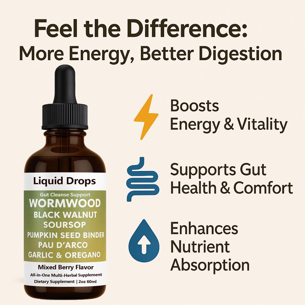 ipxkwll Prozen Wormwood Gut Cleanse Liquid Drops, Black Walnut Wormwood Clove Liquid Extract with Soursop & Oregano Oil - Supports Digestive Health, Energy Boost - 2 Fl Oz (1)