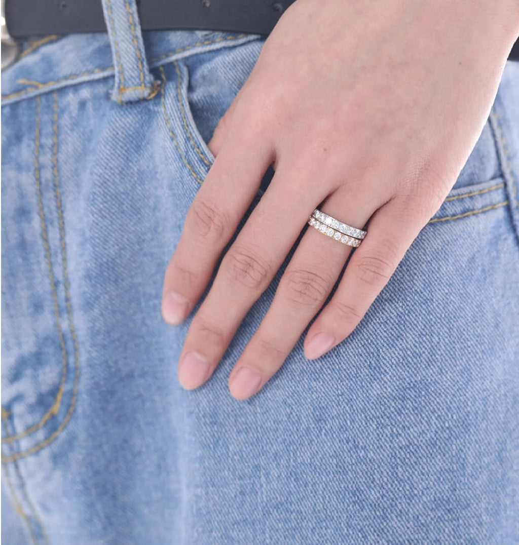 TIGRADE 3mm Women Titanium Engagement Ring Cubic Zirconia Eternity Wedding Band Size 3-13.5, Silver, Size 7.5