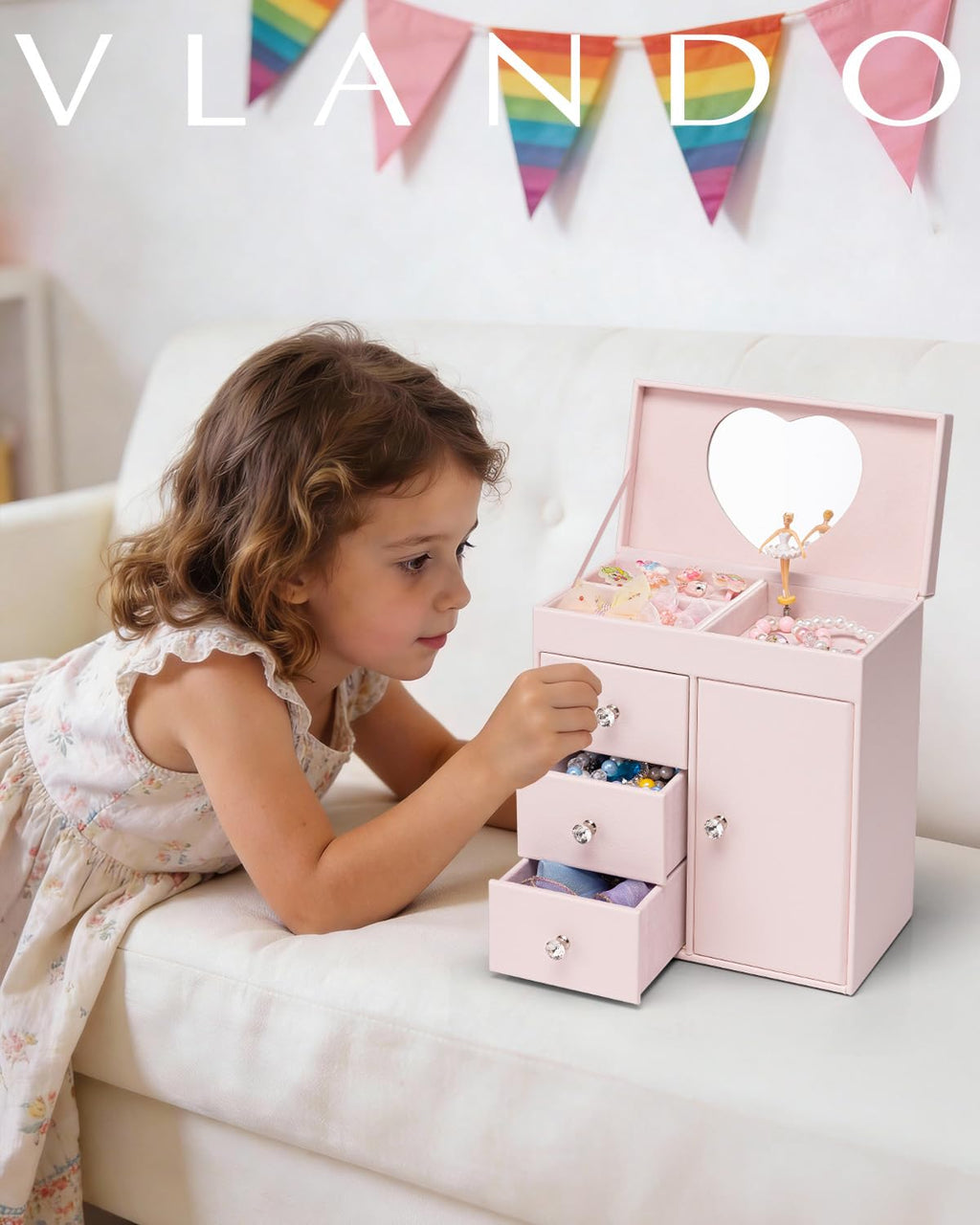 VLANDO 4 Layer Musical Jewelry Box, 3 Drawers Storage and Necklace Hook