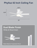 Phylluz 32'' Small Ceiling Fan with Light, Mini Low Profile Flush Mount Fan for Hallway & Closet, Quiet DC Motor, Modern Tiny Space Ceiling Fan with App/Remote Control, White