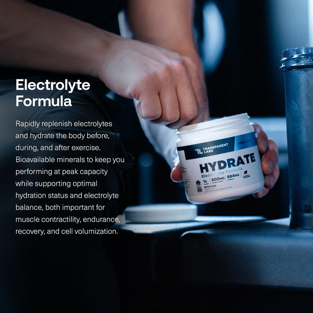 Transparent Labs Hydrate Sugar Free Electrolytes Powder - Hydration Powder Electrolytes with Coconut Water, Calcium, Taurine, & Potassium - 40 Servings, Raspberry Lemonade