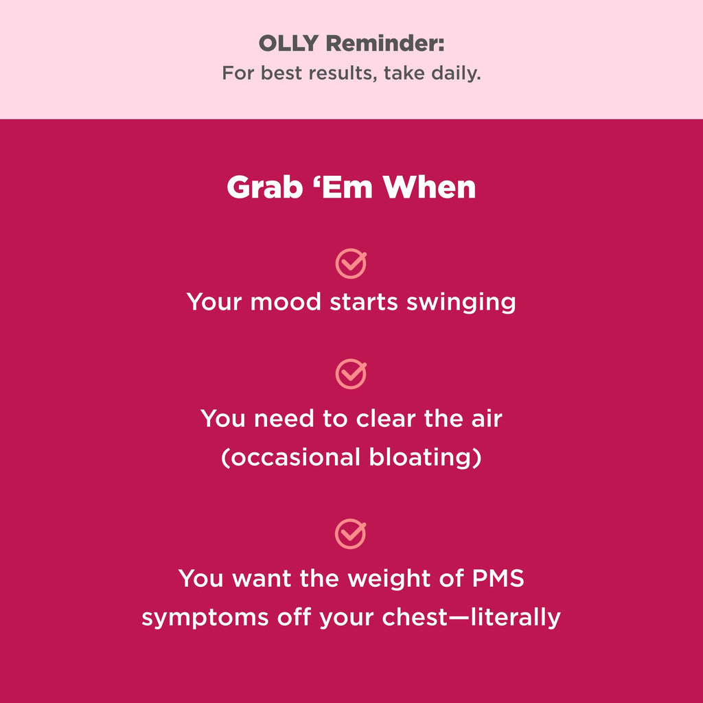 OLLY Period Hero Gummies, PMS Support Supplement,* Chasteberry, Vitamin B6, Calcium, Cran-Raspberry Flavor, 30 Day Supply - 60 Count