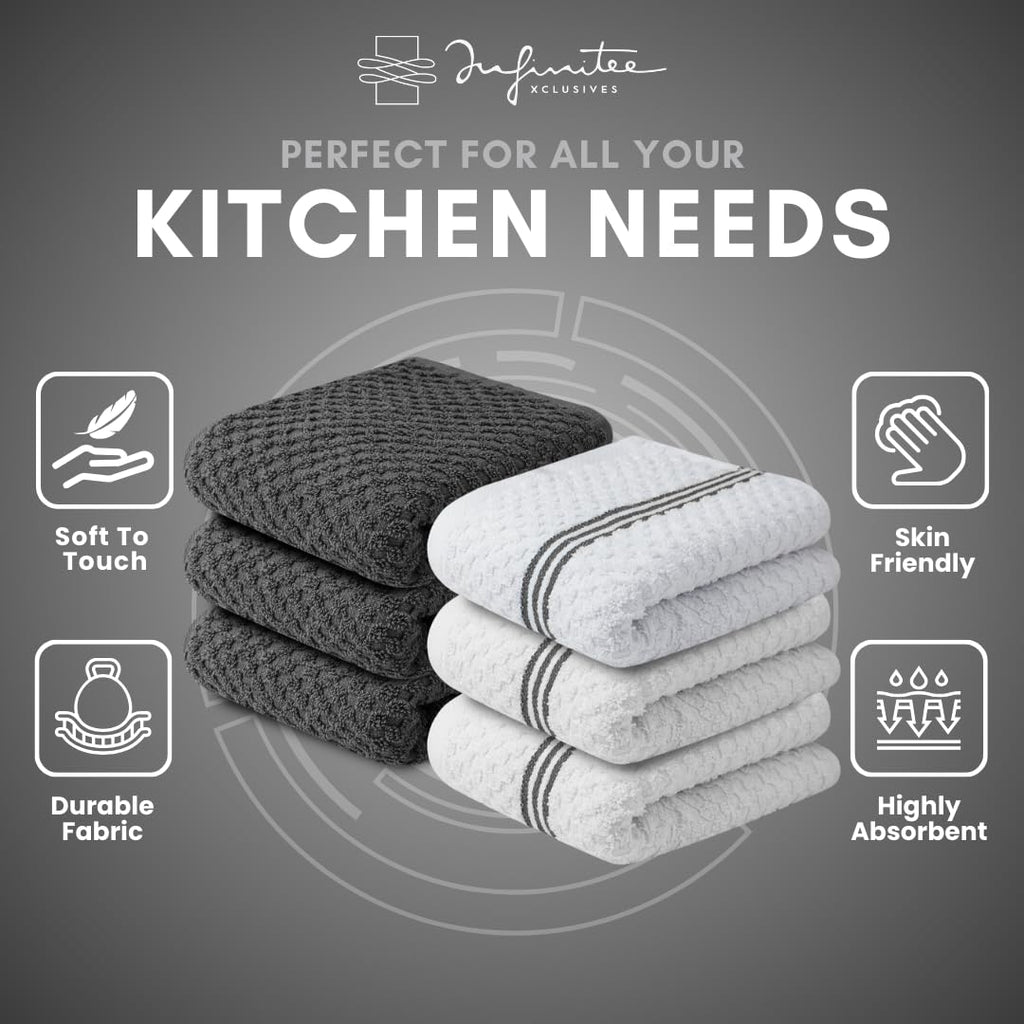 Infinitee Xclusives Kitchen Towels - 6 Pack - Cotton Dish Towel |15" x 25"|