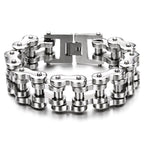 COOLSTEELANDBEYOND Men's Stainless Steel Bike Chain Link Bracelet with Fold Over Clasp, Chunky Motorcycle Chain, Biker Punk Jewelry Gift