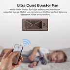 BIOWIND Quiet Register Booster Fan Fits 4" x 10" Register Holes, 10-Speed Smart Heating Cooling AC Vent Fan with Remote Control and Thermostat Control - Bronze
