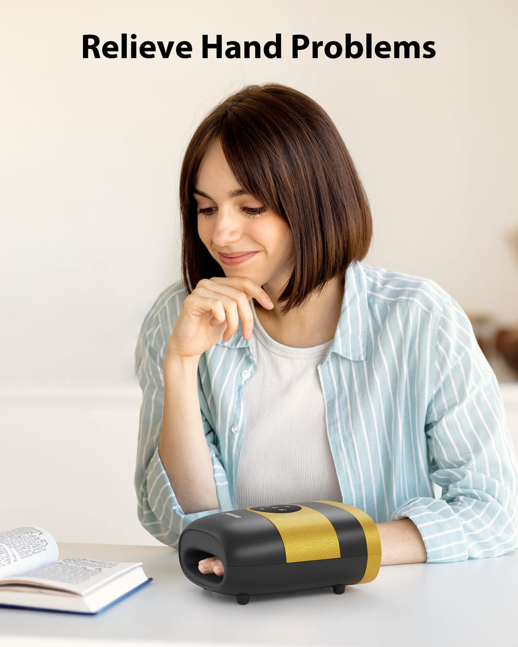 CINCOM - Upgraded Hand Massager for Arthritis Carpal Tunnel with Heat and Compression, 3 Modes, 3 Intensity, 2 Heat Levels, Birthday Gifts for Women Men (Black Gold)
