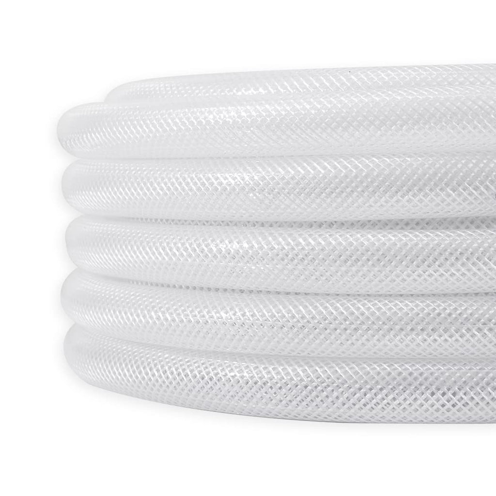 DAVCO 1/2" ID × 25 ft Clear Braided Plastic Vinyl Tubing Flexible High Pressure Reinforced PVC Hose