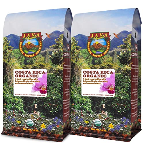 Java Planet Organic, Costa Rica Single Origin Dark Roast, Smooth Full Flavored Organic Coffee Beans, Low Acid, Whole Bean Coffee Two 1LB Bags
