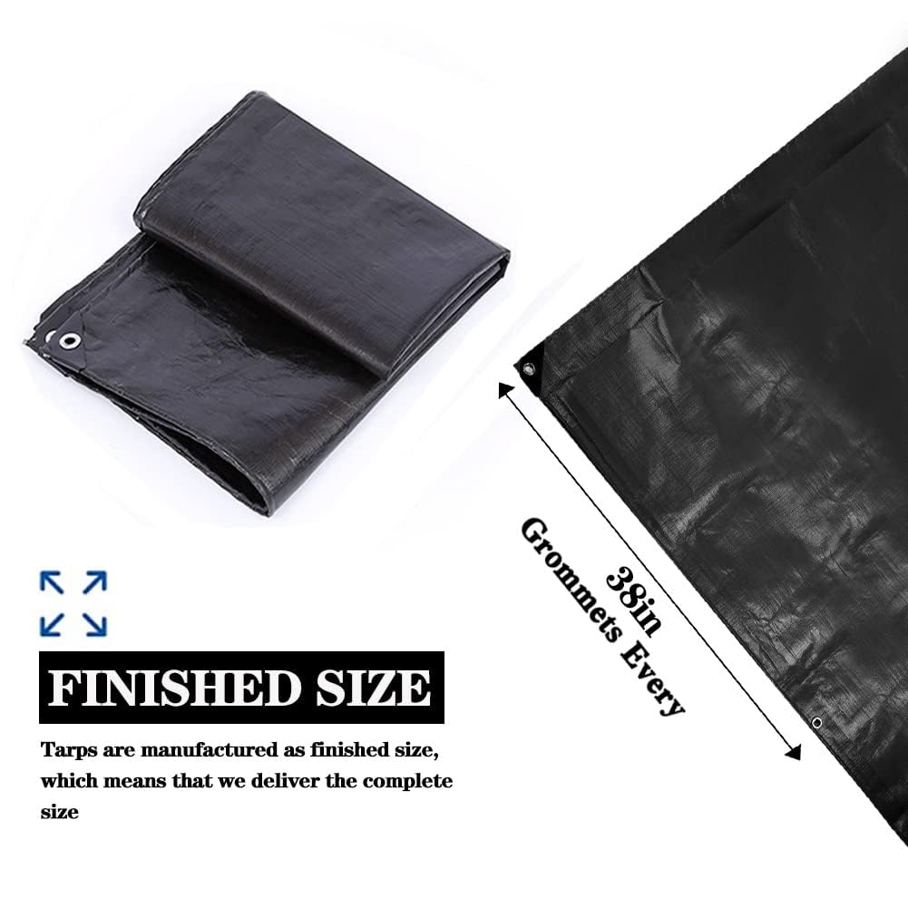 Tarps Heavy Duty Waterproof 8x12ft,TEZONG Black Tarp 16Mil Plastic Tarpaulin Outdoor Tarp Cover for Emergency Rain,Patio Furniture,Wood,Roof,Camping,Car,Pool