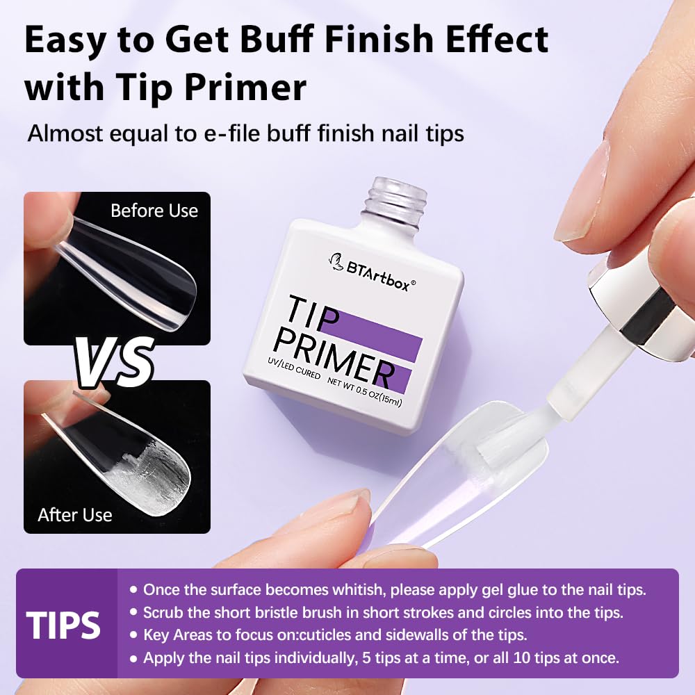 BTArtbox Short Square Gel Nails - Natural XCOATTIPS Short Fake Nails with Tip Primer Cover, Stronger Nail Adhesion, Full Matte Soft Gel Nail Tips, Clear Nail Tips Fake Nails for Nail Extensions
