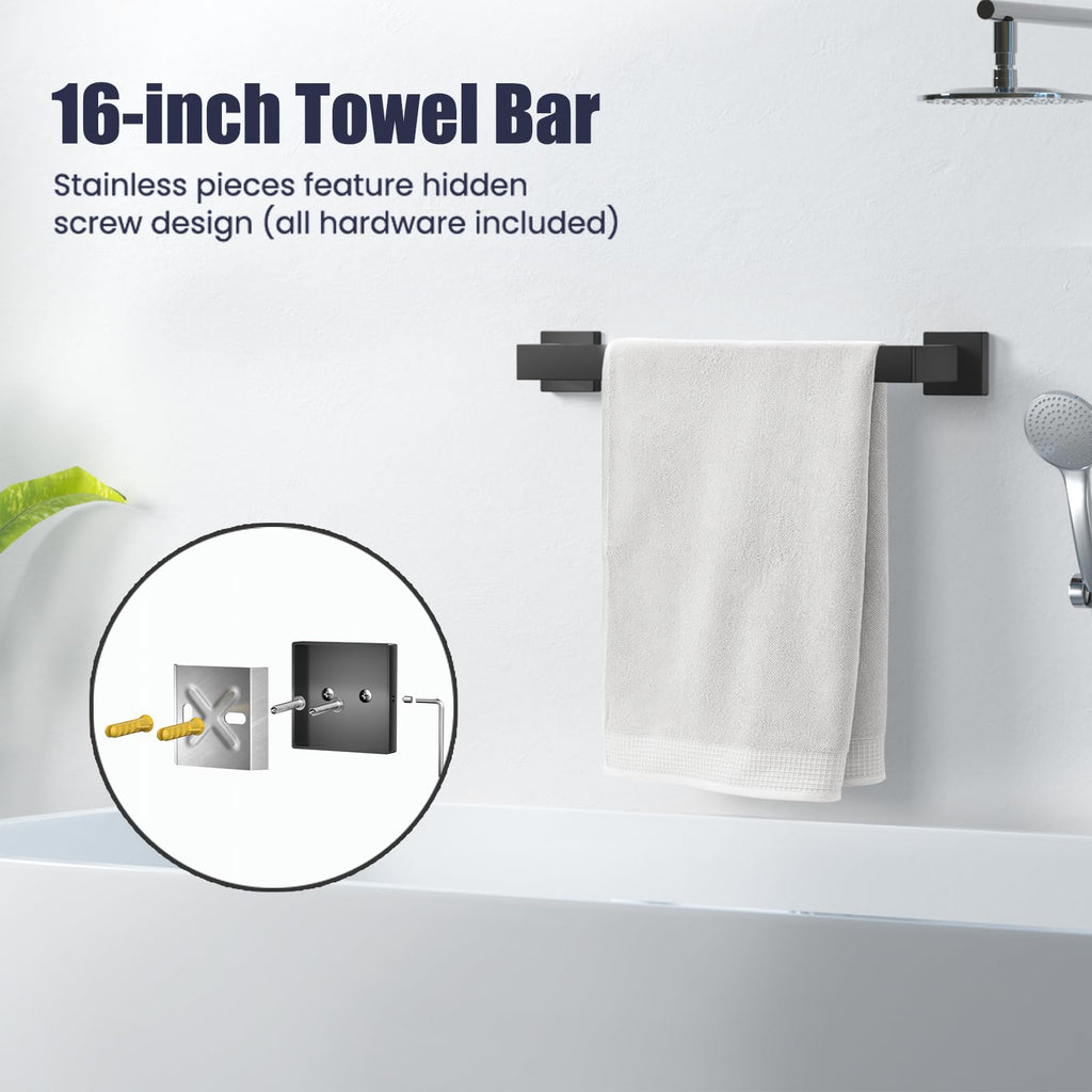 UPRONE Bathroom Hardware Accessories Set: Bath Towel Bar Set, Towel Racks for Bathroom Wall Mounted, SUS304 Stainless Steel (Matte Black, 7-Pieces)
