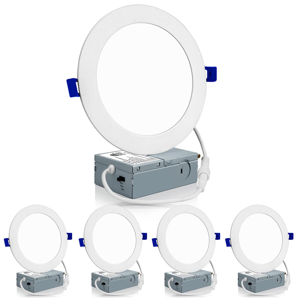 Meconard 4 Pack 6 Inch Ultra-Thin LED Recessed Ceiling Light, 3000K/4000K/5000K Selectable, Dimmable 12W=110W, 1050LM, IC Rated Can-Killer Downlights with Junction Box, ETL and Energy Star Listed