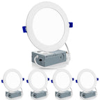 Meconard 4 Pack 6 Inch Ultra-Thin LED Recessed Ceiling Light, 3000K/4000K/5000K Selectable, Dimmable 12W=110W, 1050LM, IC Rated Can-Killer Downlights with Junction Box, ETL and Energy Star Listed