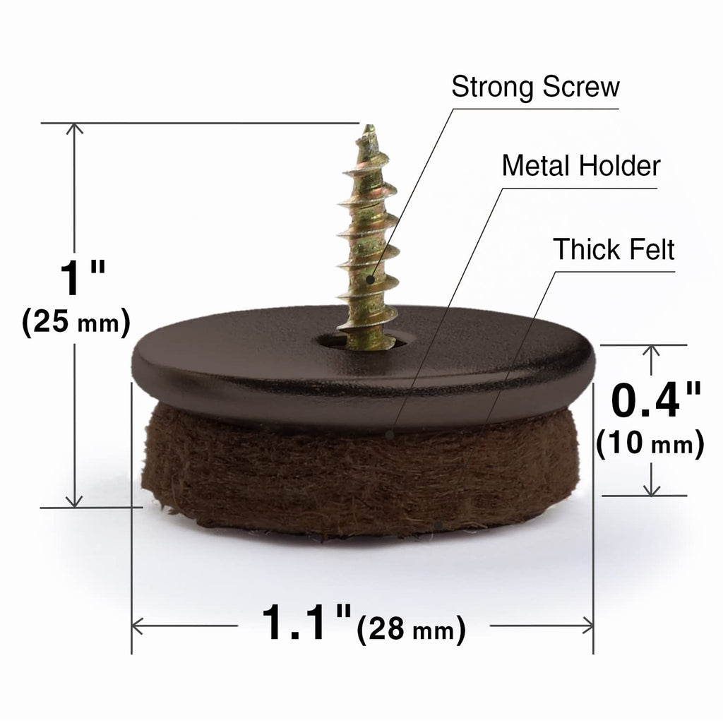 Screw-On Felt Furniture Pads X-Protector 24 PCS - 1.1” Chair Leg Floor Protectors for Hardwood Floors - Premium Chair Glides - Brown Floor Protectors for Chairs - The Best Furniture Sliders!