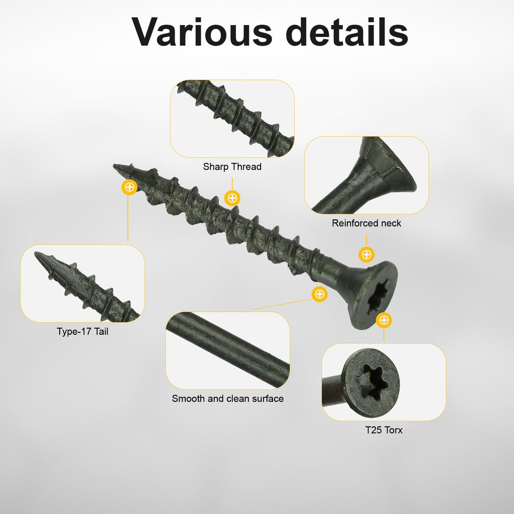 Bobibbi Deck Screws #8 x 1-1/2’’, T25 Star Torx Drive Flat Head Wood Screws, Green, 5lb