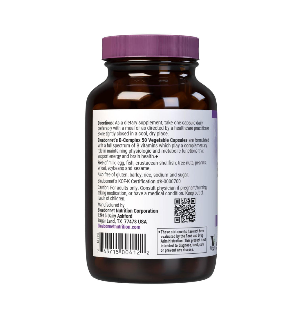 Bluebonnet Vitamin B Complex Full Spectrum B Vitamins - Energy Support - Complete Vit B Inositol Biotin Riboflavin Folate as Folic Acid Choline B6 & B12 - Vegan, Gluten-Free - 100 Vegetable Capsules