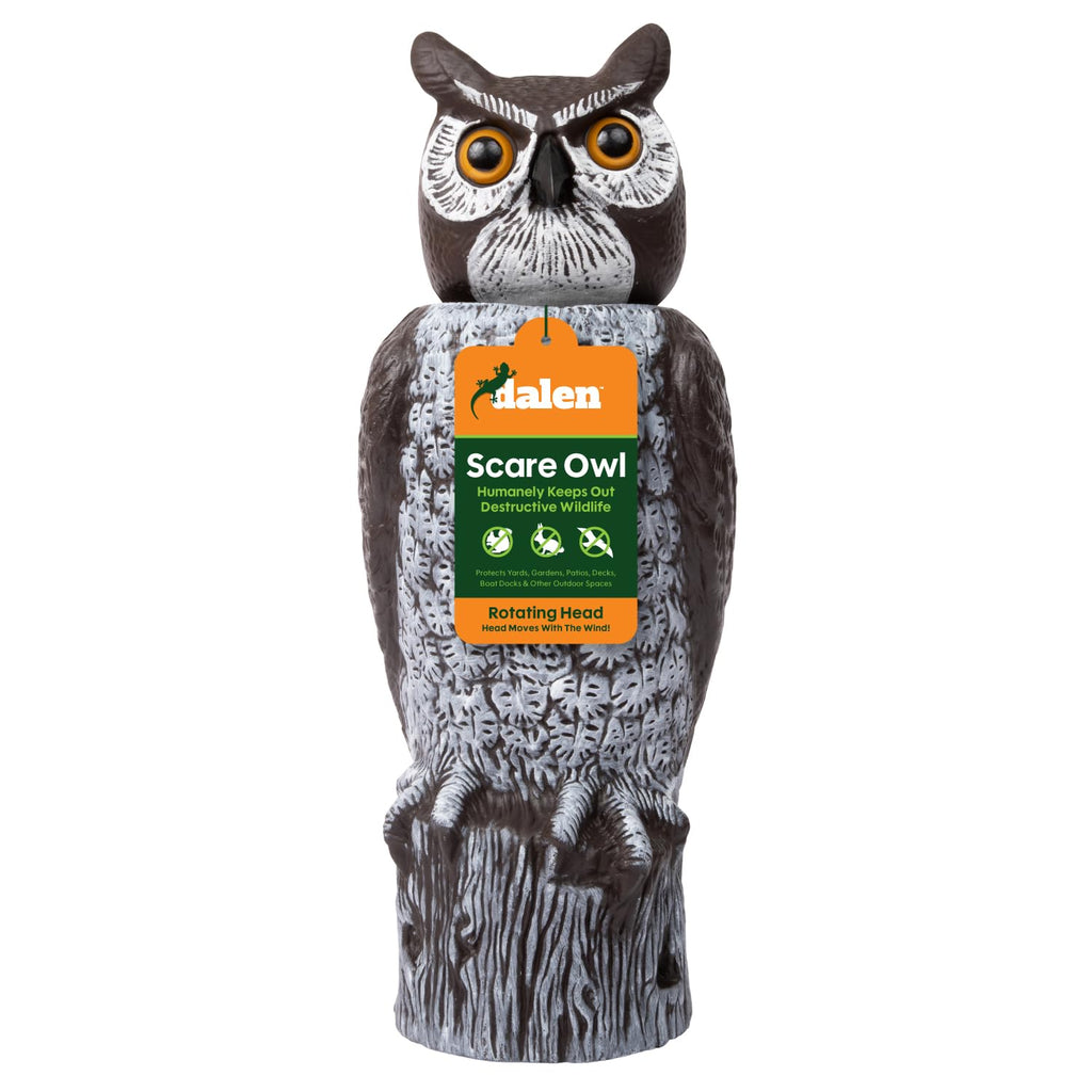 Dalen Large Rotating Head Fake Owl Decoy to Scare Birds Away - 18” Tall - Garden Scarecrow Owl with 360º Rotating Head