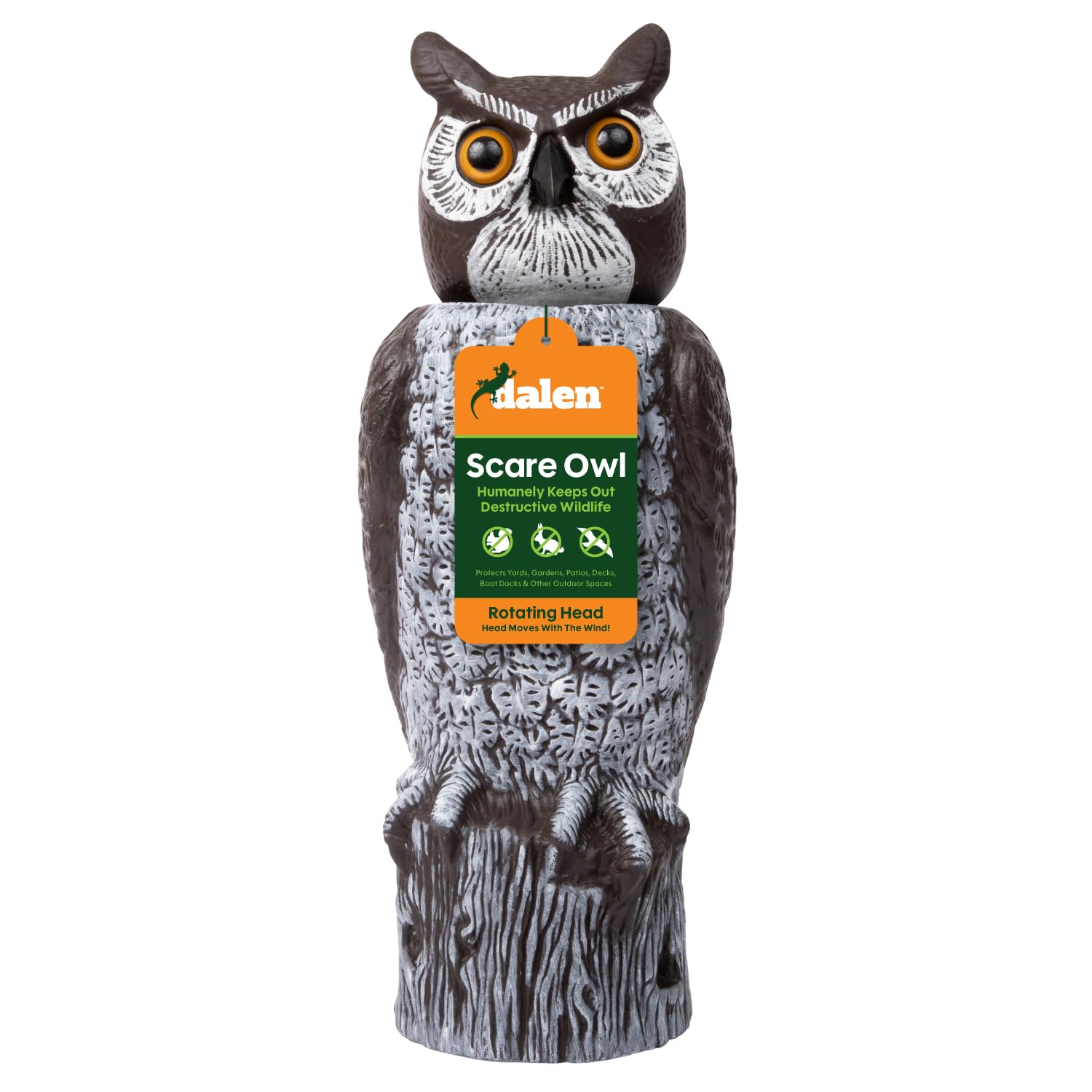 Dalen Large Rotating Head Fake Owl Decoy to Scare Birds Away - 18” Tall - Garden Scarecrow Owl with 360º Rotating Head