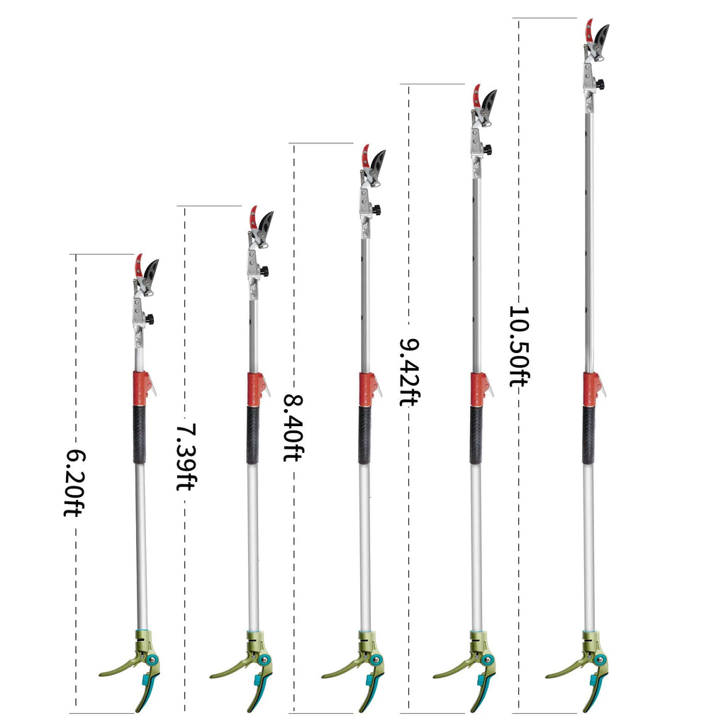 GARTOL Pruner for Garden, Cut Upto 1 Inch & Hold Telescopic Pole Pruner, Fruit Picker with Rotating Blade Head, Lightweight Aluminum Extendable Handle for Tree Branch Cutter, 6.23-10.5 FT, Silver