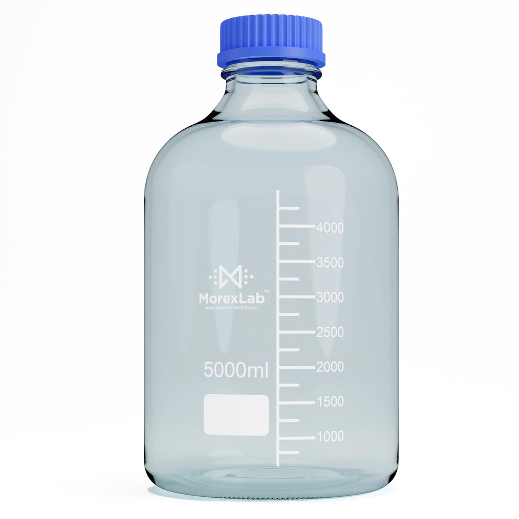 MorexLab 5000ML Storage Glass Bottles – 1pc Round Media Storage Bottle – Borosilicate Glass Bottles – Safe Probe Storage Glass Storage Bottles with GL60 Blue Screw Cap (5000ml - 1pc)