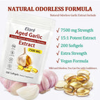 Elare Aged Garlic Extract - 7500mg Odorless, Organic Garlic Extract Capsules | Heart & Immune Antioxidant Supplements, Vegetarian, All-Natural, Non-GMO, 300 Softgels