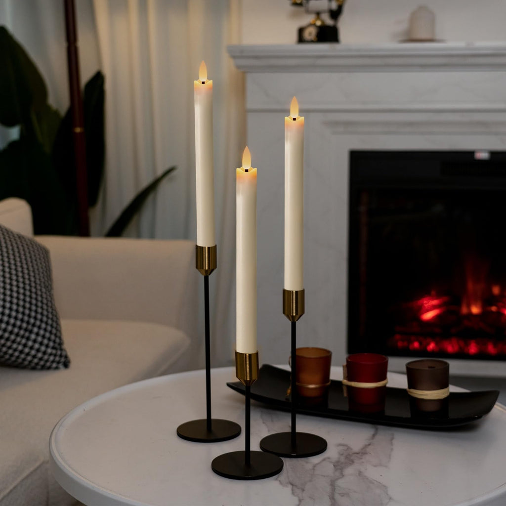Homemory 9.6 Inches Waxy Flameless Taper Candles with Remote Timer Dimmer, Flickering LED Candlesticks, Battery Operated Window Candle for Christmas Wedding Decor, 6 Pcs Ivory Wavy Taper Candles