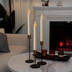 Homemory 9.6 Inches Waxy Flameless Taper Candles with Remote Timer Dimmer, Flickering LED Candlesticks, Battery Operated Window Candle for Christmas Wedding Decor, 6 Pcs Ivory Wavy Taper Candles