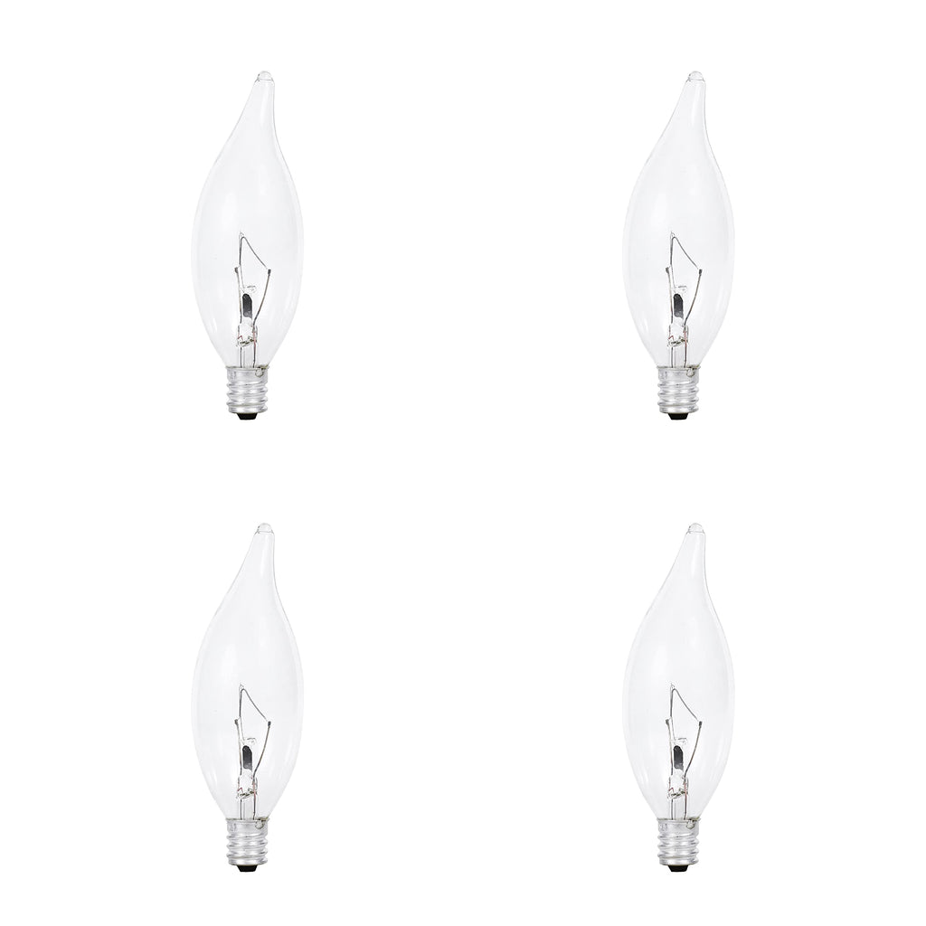 Sylvania Double Life Incandescent Light Bulb, B10, 25W, 150 Lumens, 2850K, Candelabra Base, Clear, Soft White - 4 Pack (13306)