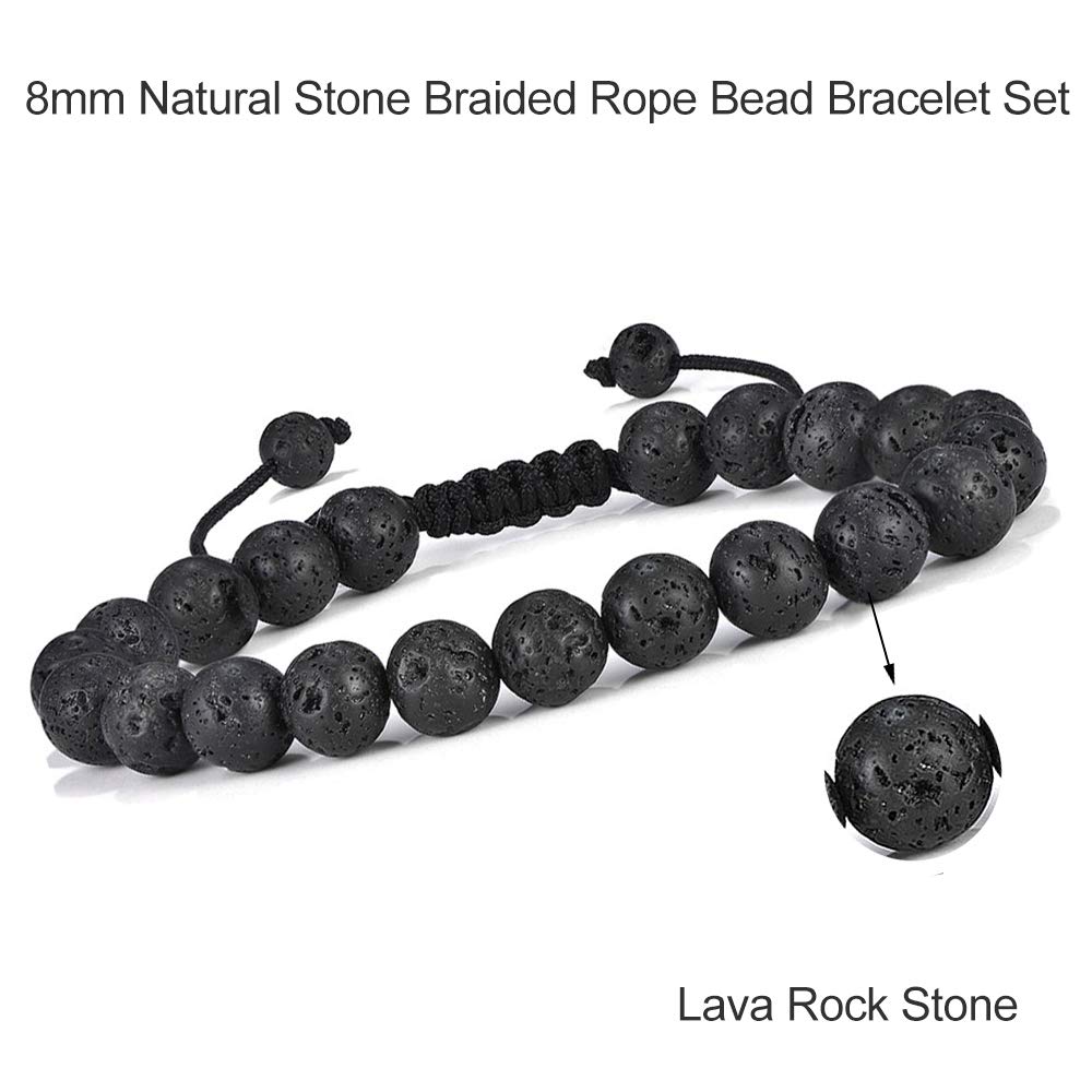M MOOHAM Mens Beaded bracelets set, Natural Black Lava Rock Stone Bracelet