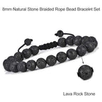 M MOOHAM Mens Beaded bracelets set, Natural Black Lava Rock Stone Bracelet