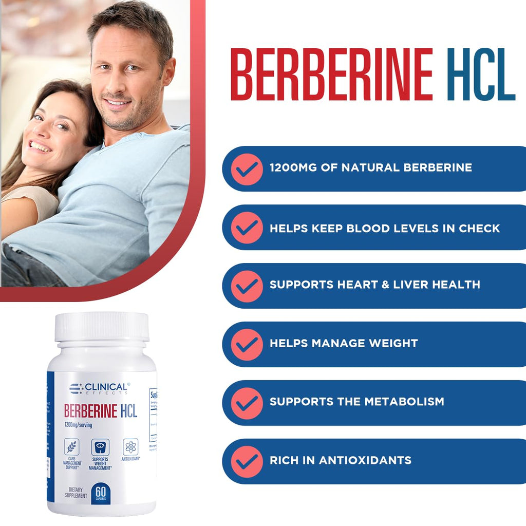 Clinical Effects Berberine HCL - Pure Berberine 1200mg - Liver Support - Vegan Supplement - 3 Pack - Made in the USA