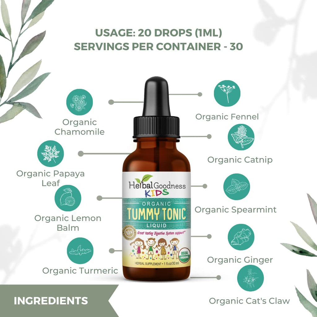 Kids Tummy Support Tonic Liquid Extract, Tasty Digestive System Support Supplement for Kids -1oz - Herbal Goodness
