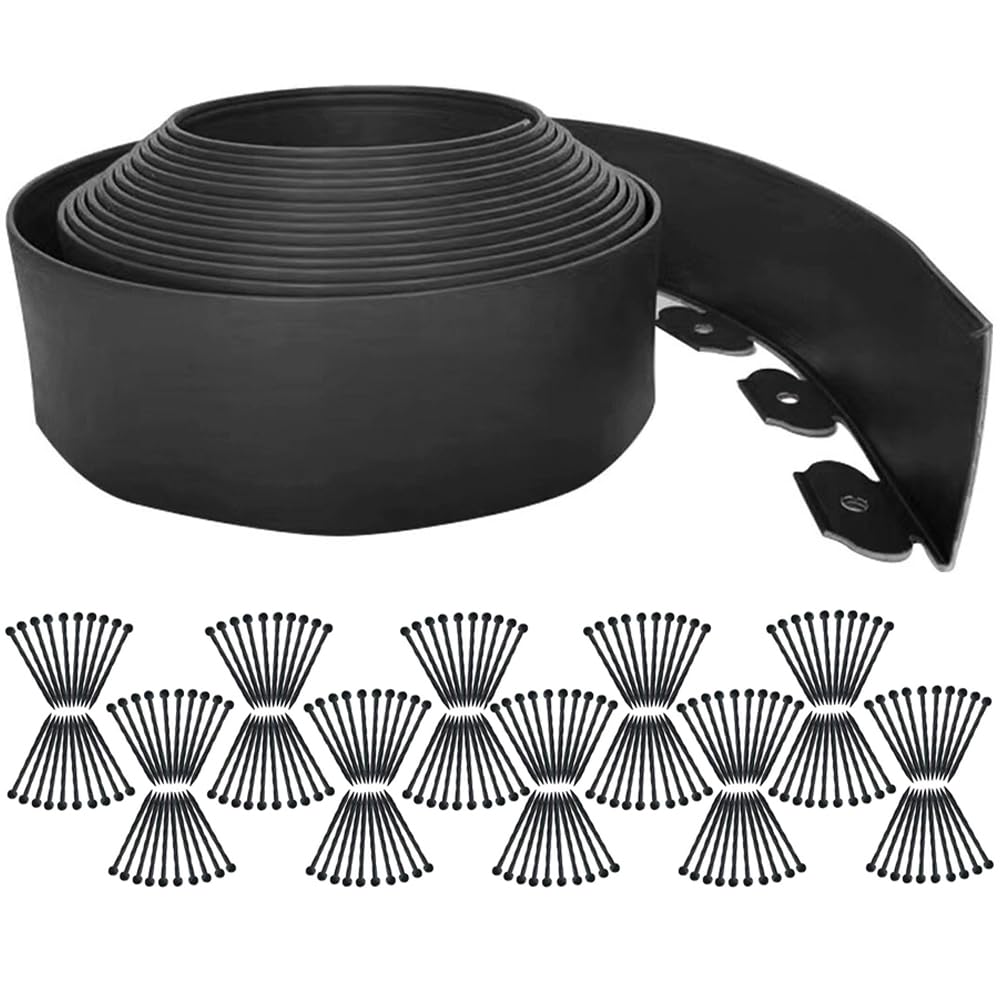 Garden Edging Borders 131FT,Landscape Edging Black[Extra Tall 4IN High] with 200pcs Plastic Stakes, Lawn Edging Flexible DIY Fence for Landscaping,Flower Bed,Grass,Gravel,Tree Surrounding