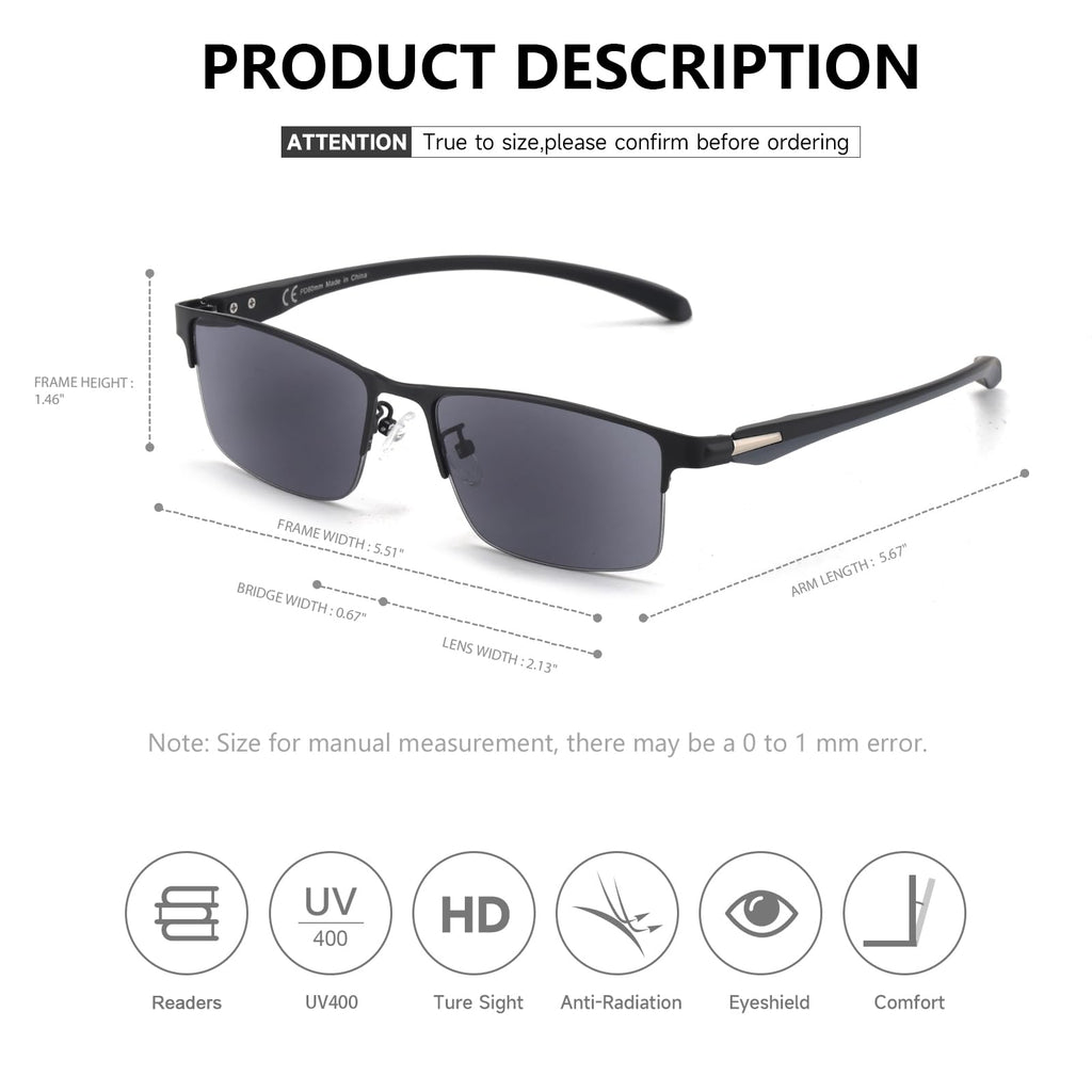 SKYOAK 2 Pack Premium Reader Sunglasses for Men with UV400 Protection Outdoors, TR90 Lightweight Tinted Reading Glasses Half Frame Design, Dark Lens Sun Readers & 2.5x - Not Bifocals