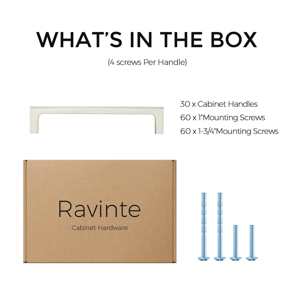 Ravinte 30 Pack Solid 5 Inch Square Cabinet Handles - Brushed Nickel Pulls for Kitchen Drawers and Cabinets - Hardware Handles