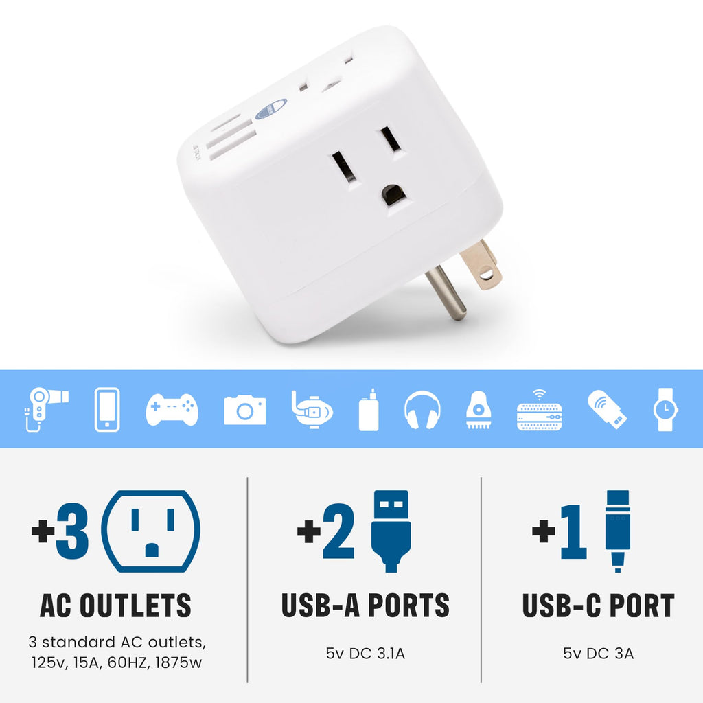 Cruise Approved Power Strip Foldable, Non Surge Protector Travel Power Strip, Multi Plug, 6 Outlets, 2 USB-A, 1 USB-C, & 3 AC Outlet for Carnival, Celebrity, Princess, & Major Lines in 2026 & 2027