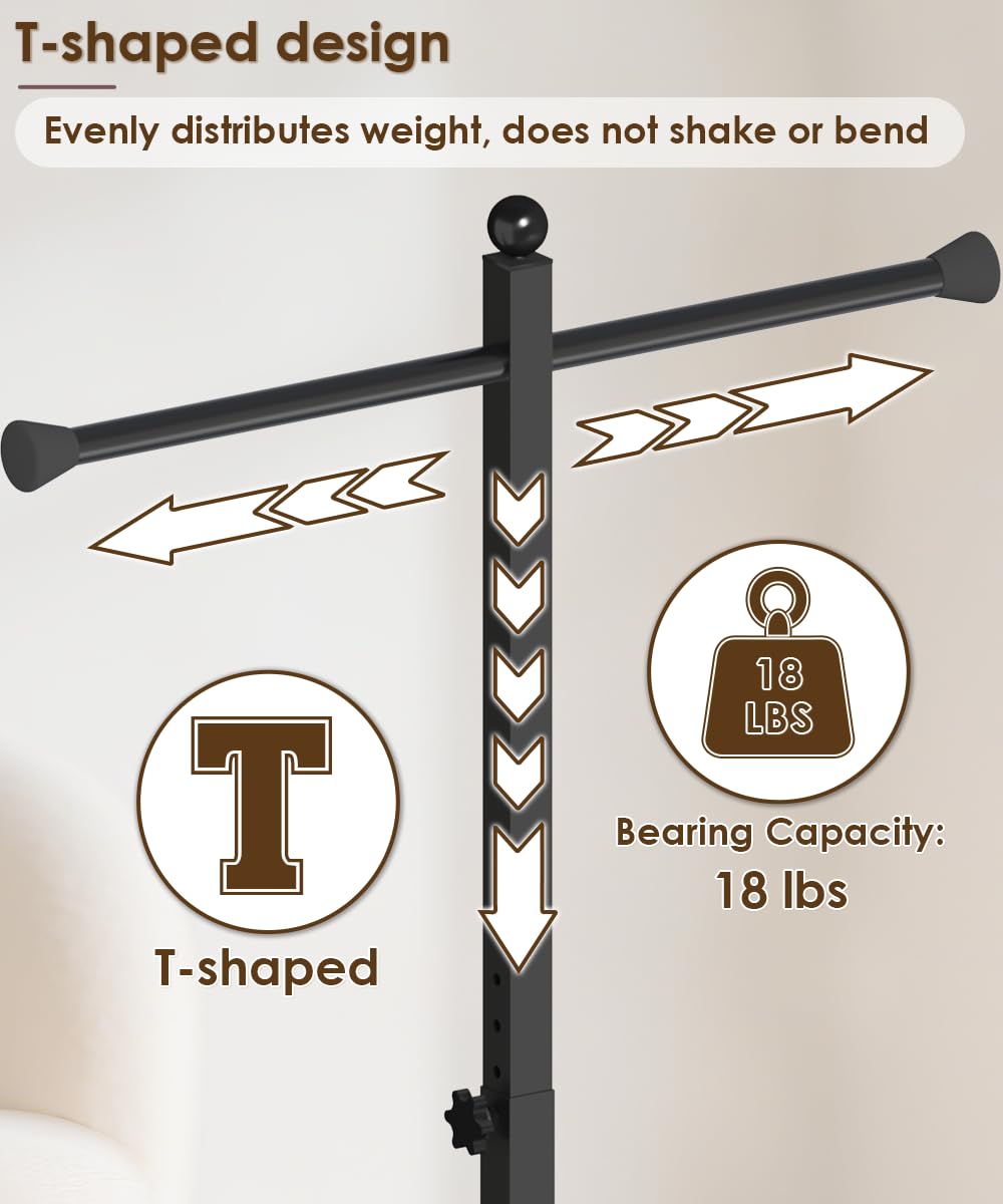 Ansionsol 42-48 Inch Adjustable Height Shopping Bag Rack, Heavy Duty Metal T-shaped Grocery Bag Holder for Retail Stores, Large Bag Display Stand for Malls,Vendor,Boutique,Trade Show, 2 Arms,Black